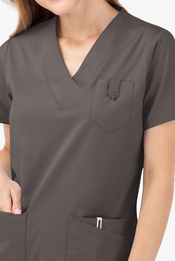 Butter-Soft STRETCH Women's 6-Pocket V-Neck Scrub Top - Cool Grey - 3