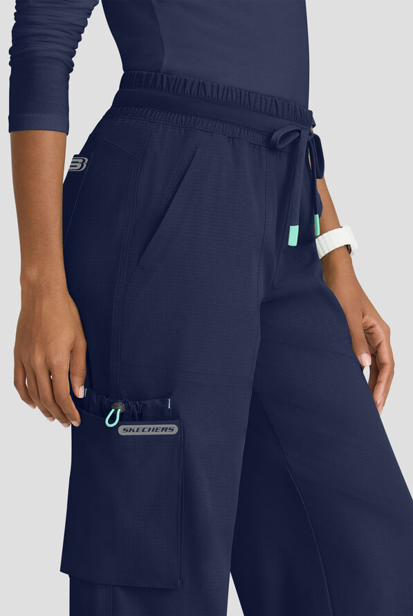 Skechers by Barco Ripstop Scout Women's 5-Pocket STRETCH Cargo Wide Leg Scrub Pants - Navy - 2