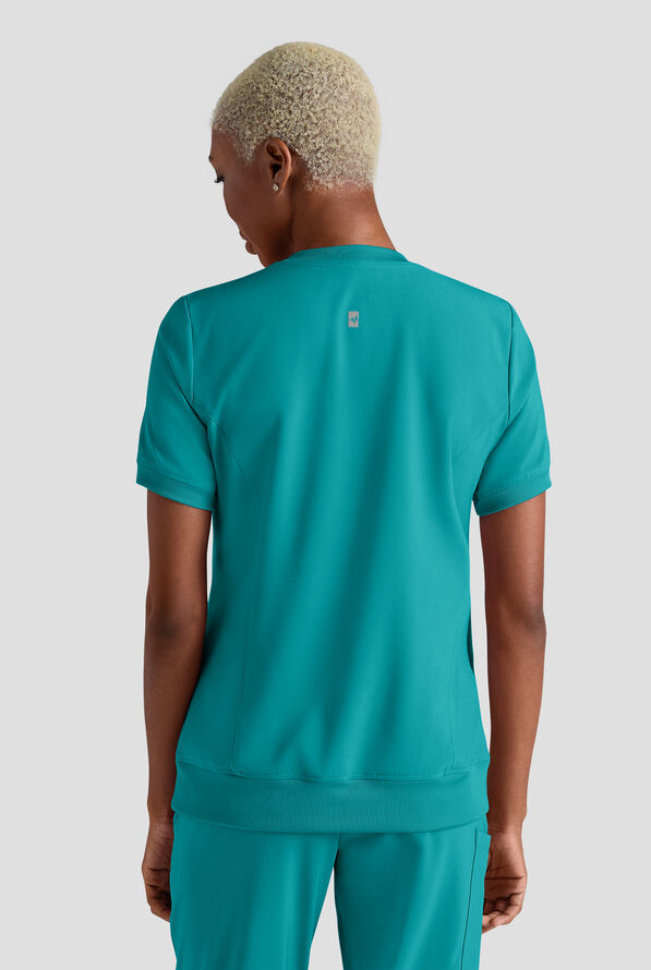 Easy STRETCH Anya Women's 2-Pocket Relaxed Crew Neck Scrub Top - Teal - 2