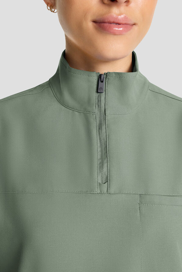 Healing Hands Quest Women's 1-Pocket STRETCH Tuck In Half Zip Collar Scrub Top - Acadia Green - 3