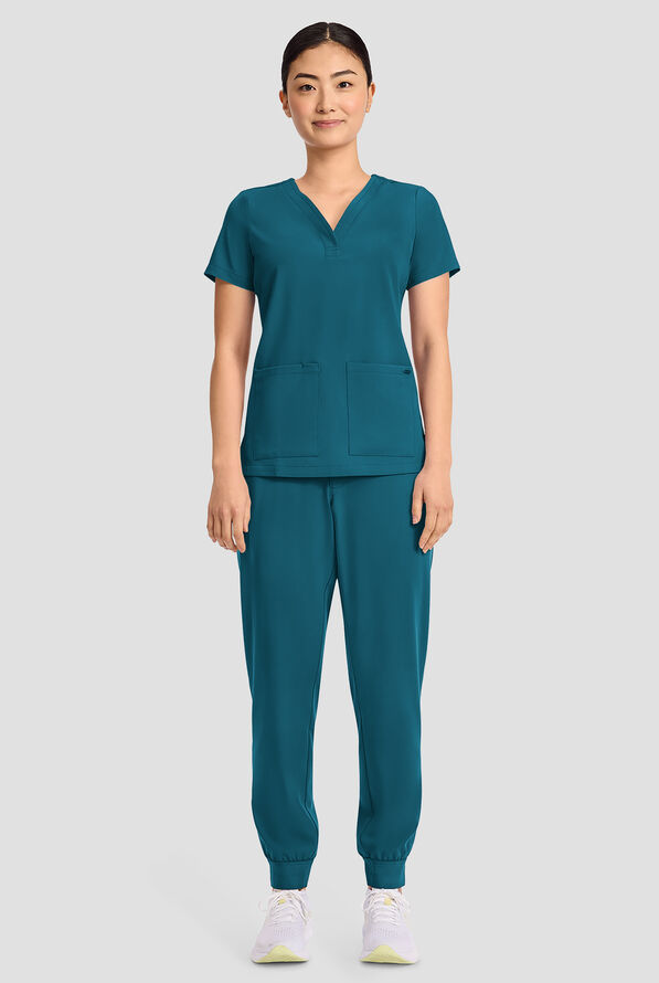 Blusa m&eacute;dica Healing Hands Quest Briana STRETCH con 3 bolsillos y cuello en Y para mujer - Caribbean Blue - 5
