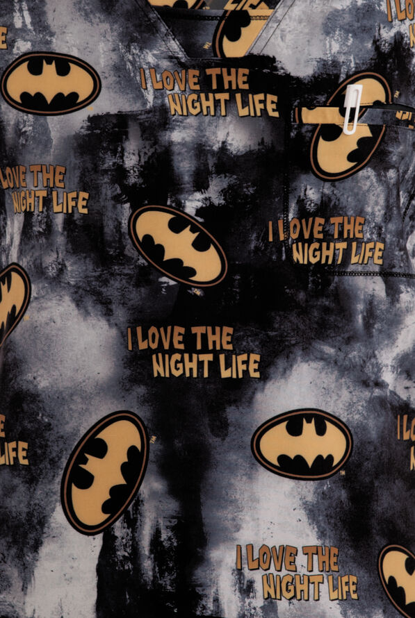 Cherokee Tooniforms Batman Night Life Men's 2-Pocket V-Neck Print Scrub Top - null - 4