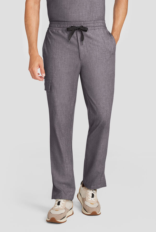 Healing Hands Quest Men's 4-Pocket STRETCH Straight Leg Drawstring Cargo Scrub Pant - Heather Ash - 1