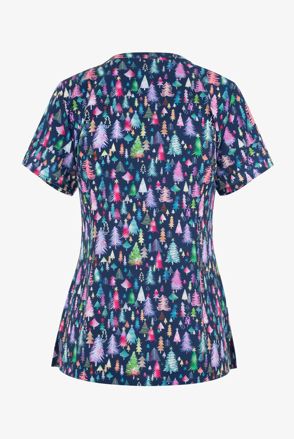 Maevn Tree Fest Women's 3-Pocket STRETCH V-Neck Print Scrub Top - null - 2
