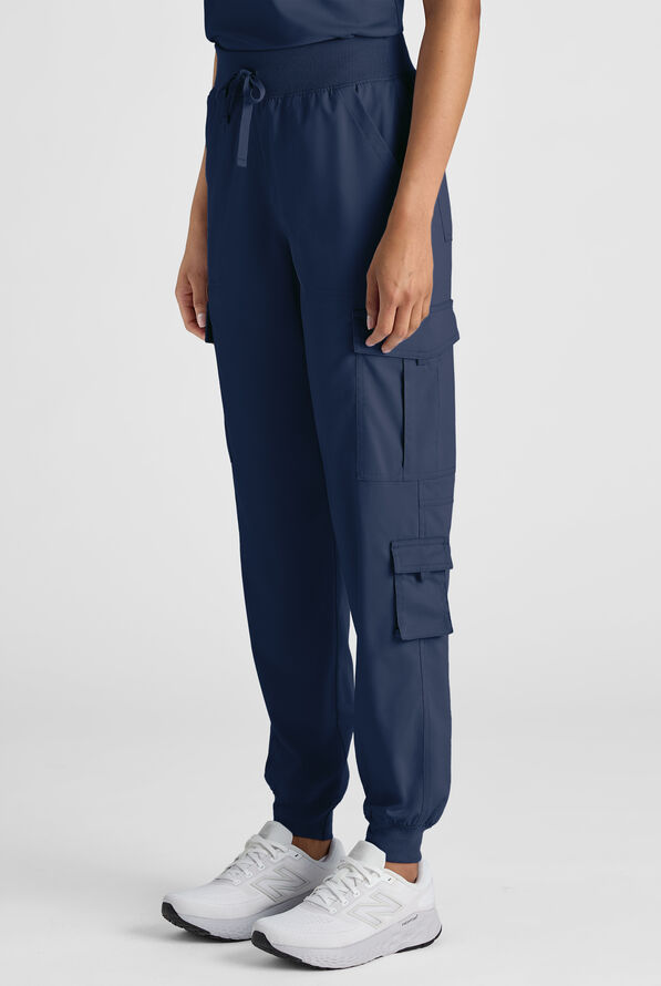 Butter-Soft STRETCH FLXTEK+ Women's 8-Pocket Cargo Jogger Scrub Pant - Petite - Navy - 2