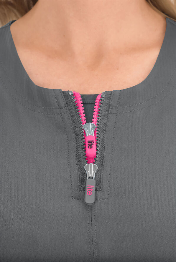 koi Lite&trade; Serenity Women's 4-Pocket Double Zipper Scrub Top - Charcoal - 3