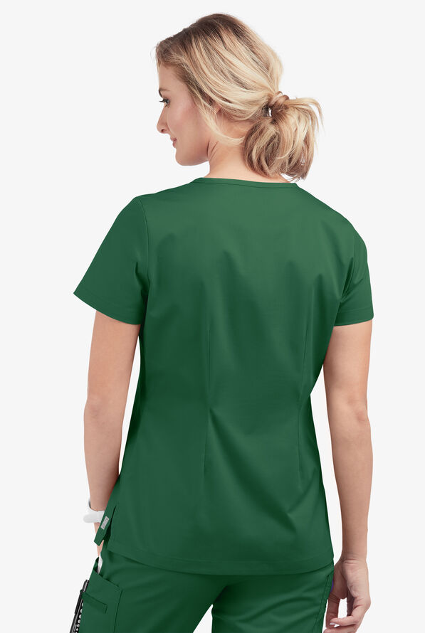Blusa m&eacute;dica Butter-Soft STRETCH con cuello en V y 2 bolsillos para mujer - Hunter - 4