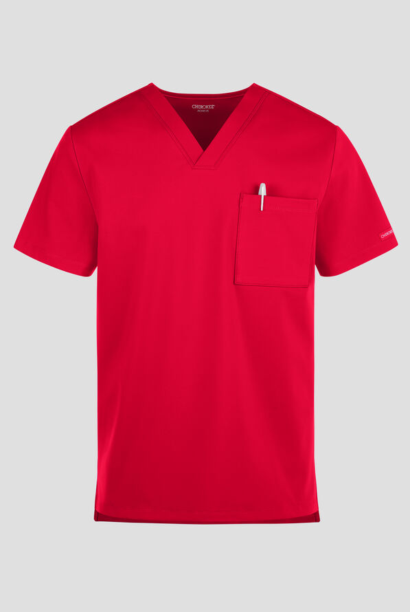 Cherokee Achieve Men's 1-Pocket STRETCH V-Neck Knit Scrub Top - Red - 1