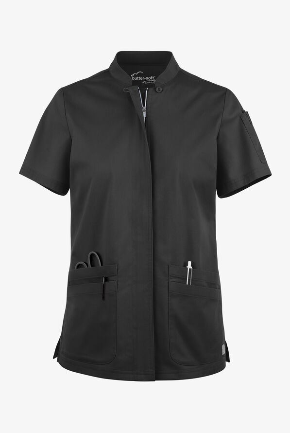 Blusa médica UA Butter-Soft STRETCH con cremallera y 6 bolsillos para mujer - Black - 1