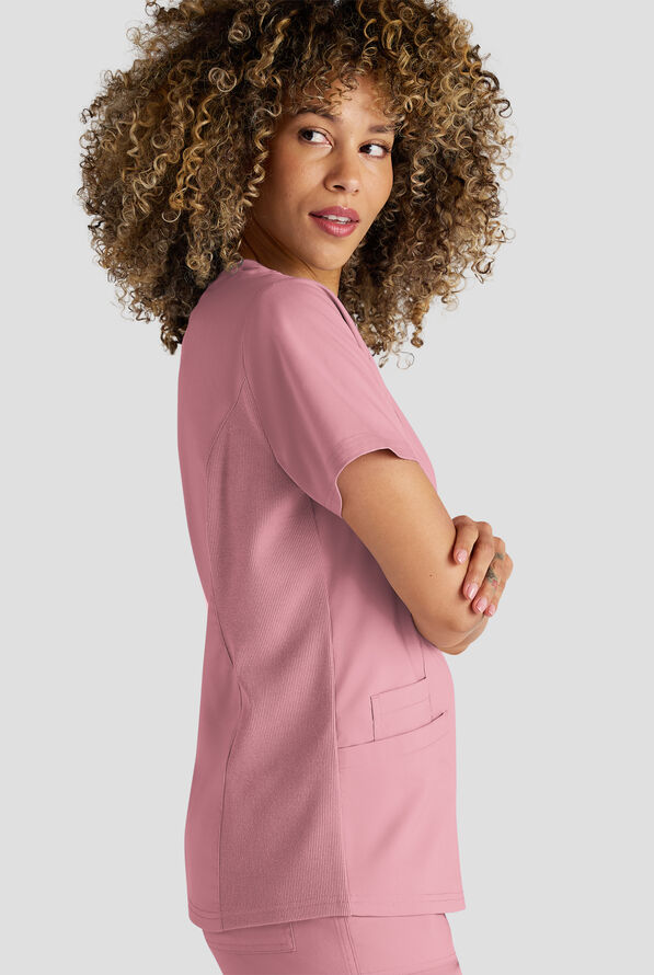 Butter-Soft STRETCH FLXTEK+ Women's 3-Pocket Crew Neck Scrub Top - Cosmo Pink - 4