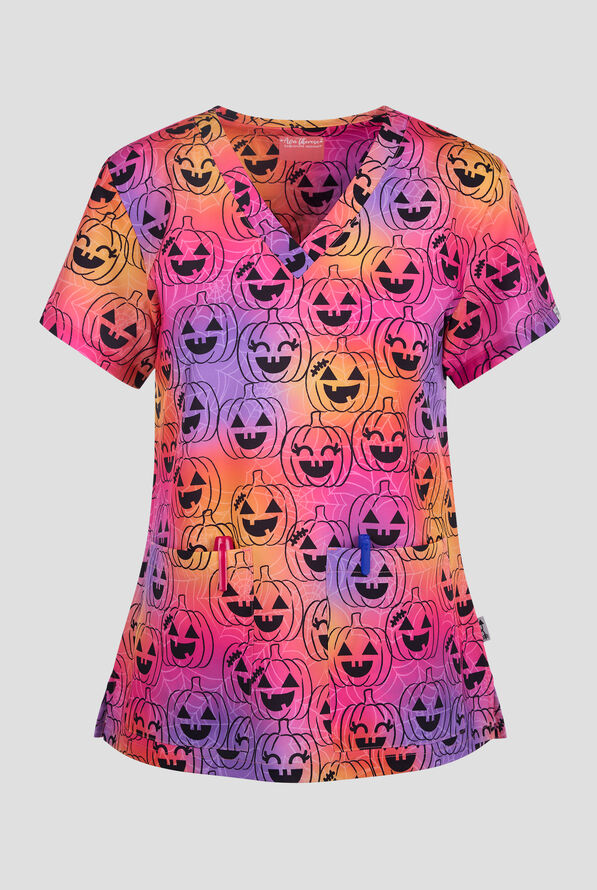 Zavate Ava Therese Webbed & Wicked Women's 2-Pocket STRETCH V-Neck Print Scrub Top - null - 1