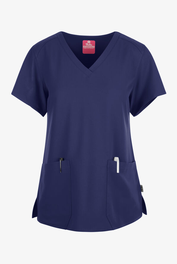 UA Exclusive Bella by Zavate Essentials Women's 2-Pocket STRETCH V-Neck Scrub Top - Navy - 1