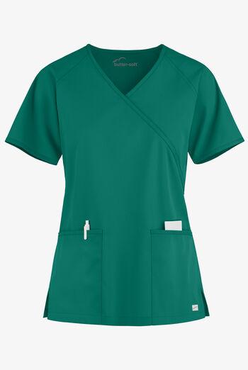 Butter-Soft Core Raglan Women's 2-Pocket Mock Wrap Scrub Top