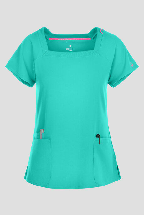 Med Couture Amp Women's 3-Pocket STRETCH Raglan Sleeve Square Neck Scrub Top