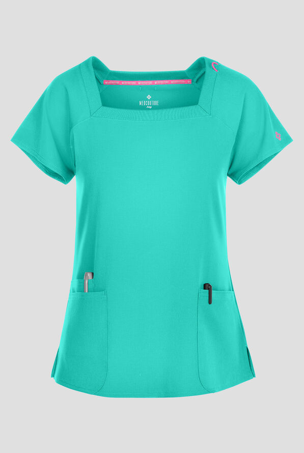 Med Couture Amp Women's 3-Pocket STRETCH Raglan Sleeve Square Neck Scrub Top - Teal Tonic - 1