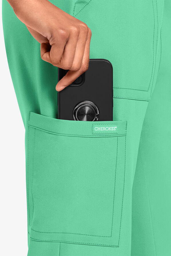 Cherokee Workwear Originals Ultra Women's 4-Pocket Drawstring Cargo Scrub Pants - Botanical Green - 3