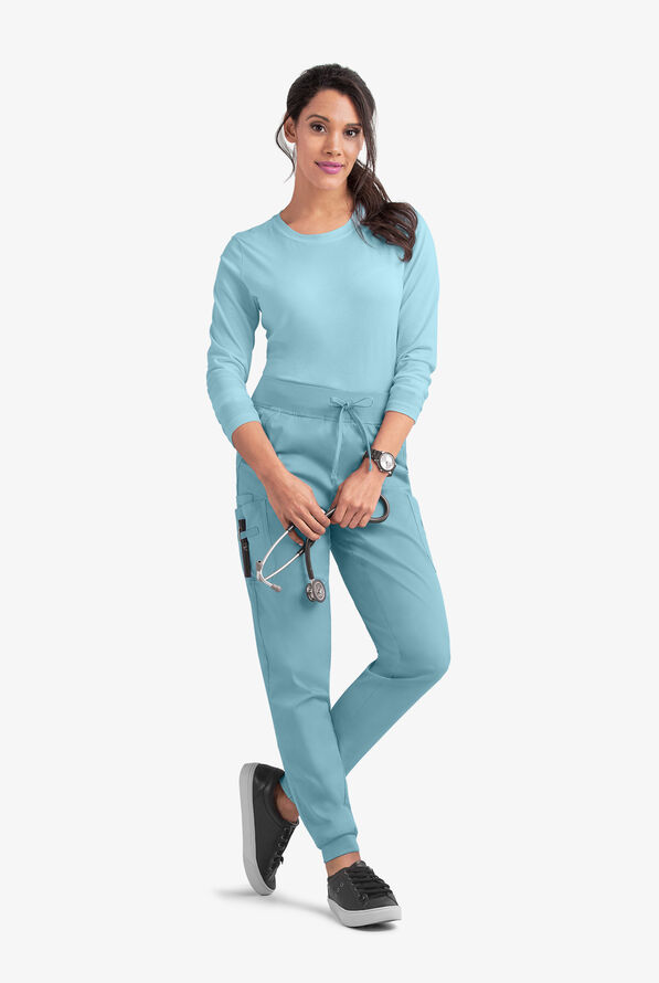 Butter-Soft STRETCH Women's 5-Pocket Cargo Jogger Scrub Pants - Petite - Dew Drop - 3