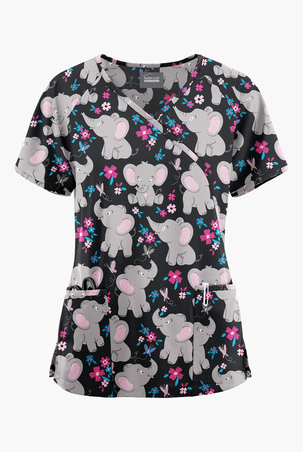 Butter-Soft Originals Playground Day Women's 3-Pocket Mock Wrap with Ties Printed Scrub Top&nbsp; - null - 1