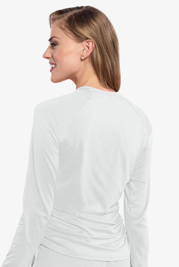Med Couture Layers Women's STRETCH Ruched Long Sleeve Round Neck Knit Underscrub - White - 4