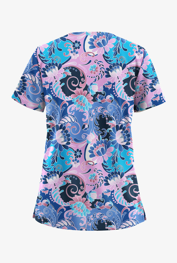 Blusa médica estampada Butter-Soft STRETCH Romanian Floral con cuello en V y 2 bolsillos para mujer - null - 2
