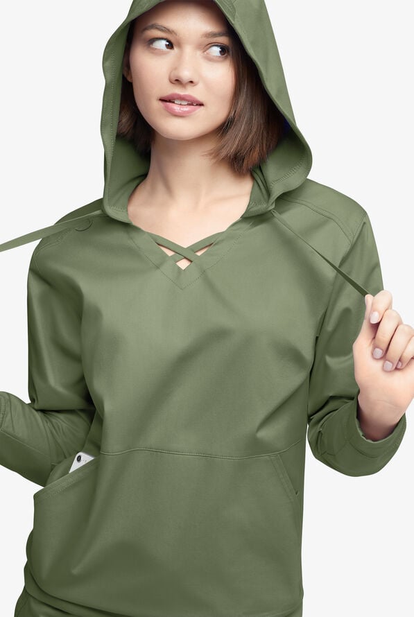 Sudadera m&eacute;dica UA Butter-soft STRETCH con capucha y 4 bolsillos para mujer - Light Olive - 4