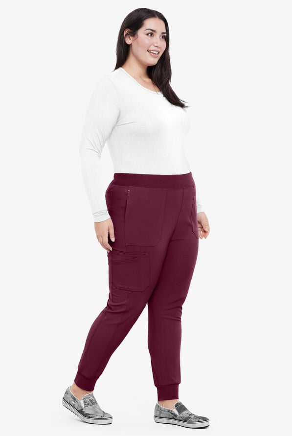 Pantalón médico Cherokee IFLEX estilo cargo jogger con 7 bolsillos y cintura elástica tejida para mujer - Wine - 5
