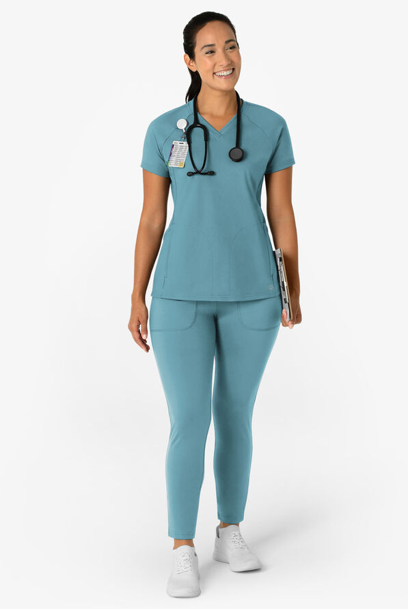 Wink Renew Knit Women's 5-Pocket STRETCH Ankle Zip Track Scrub Pants - Vintage Teal - 4