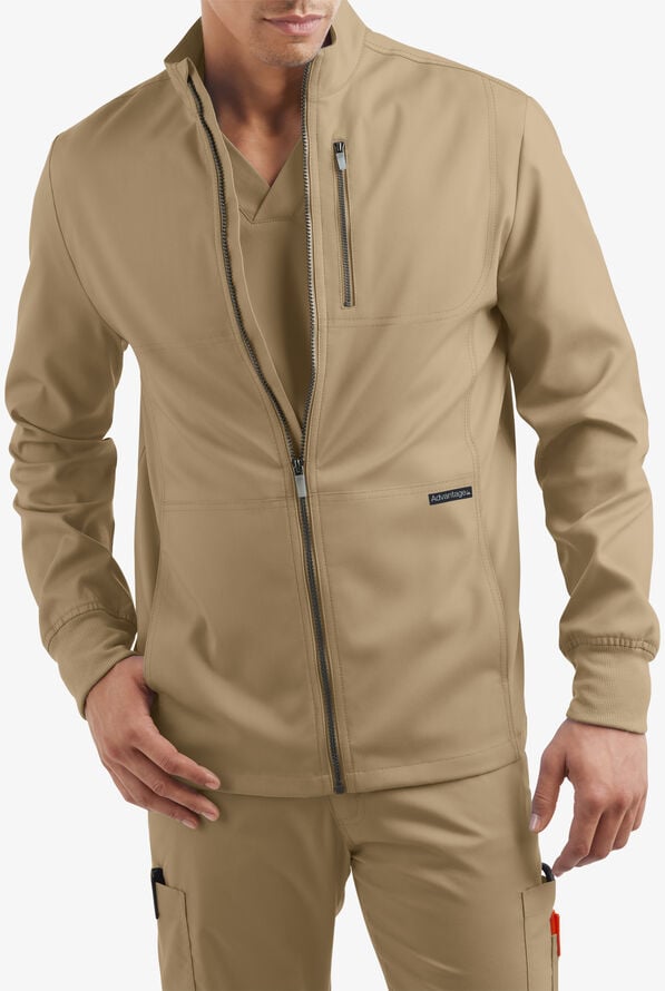 Advantage STRETCH Men's 4-Pocket Zip Front Warm-Up Scrub Jacket - Golden Sand - 6