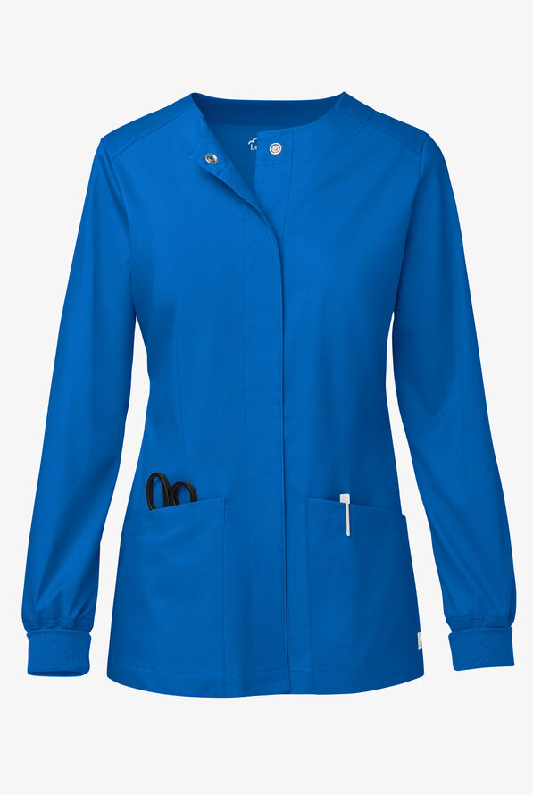 Butter-Soft STRETCH Women's 2-Pocket Long Sleeve Snap Front Scrub Jacket - Royal - 1