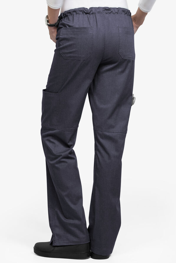Butter-Soft STRETCH Women's 10-Pocket Drawstring Scrub Pants - Tall - Indigo Denim - 2