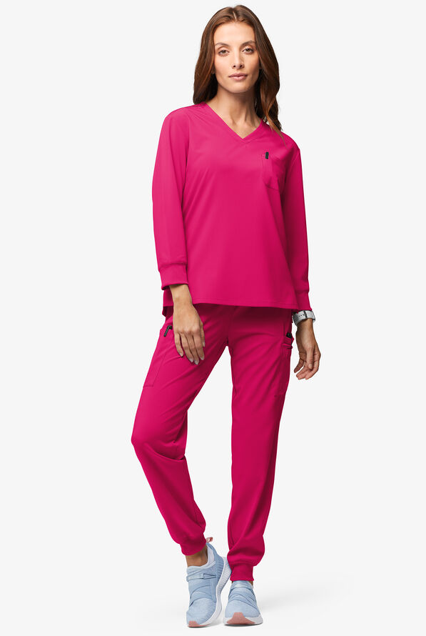 Easy STRETCH Women's Josie 2-Pocket Relaxed 3/4" Sleeve Scrub Top - Flirt - 4