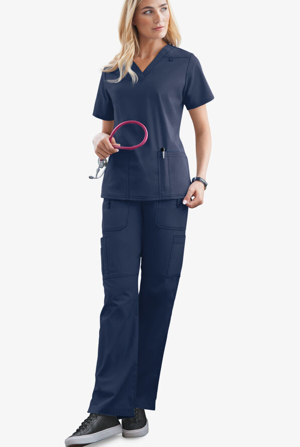 Butter-Soft STRETCH Women's 10-Pocket Drawstring Scrub Pants - Tall - Navy - 2
