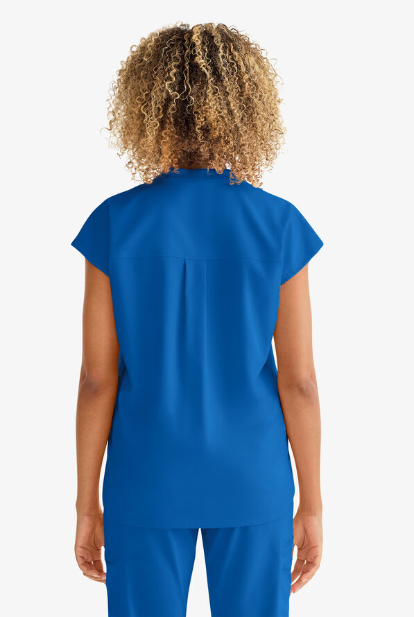 Healing Hands Purple Label Journey Women's 2-Pocket STRETCH Dolman Sleeve Mandarin Collar Scrub Top - Royal - 5