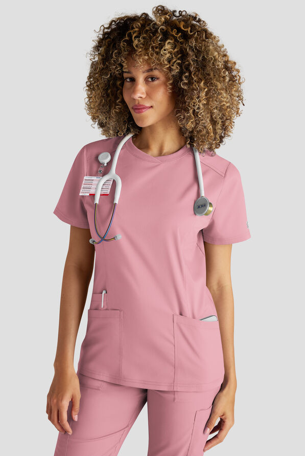 Butter-Soft STRETCH FLXTEK+ Women's 3-Pocket Crew Neck Scrub Top - Cosmo Pink - 1