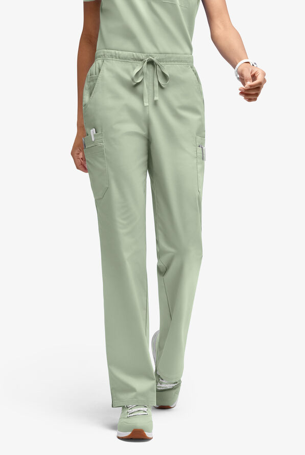Butter-Soft STRETCH Women’s 10-Pocket Mid Rise Straight Leg Scrub Pant - Petite - Sage Green - 1