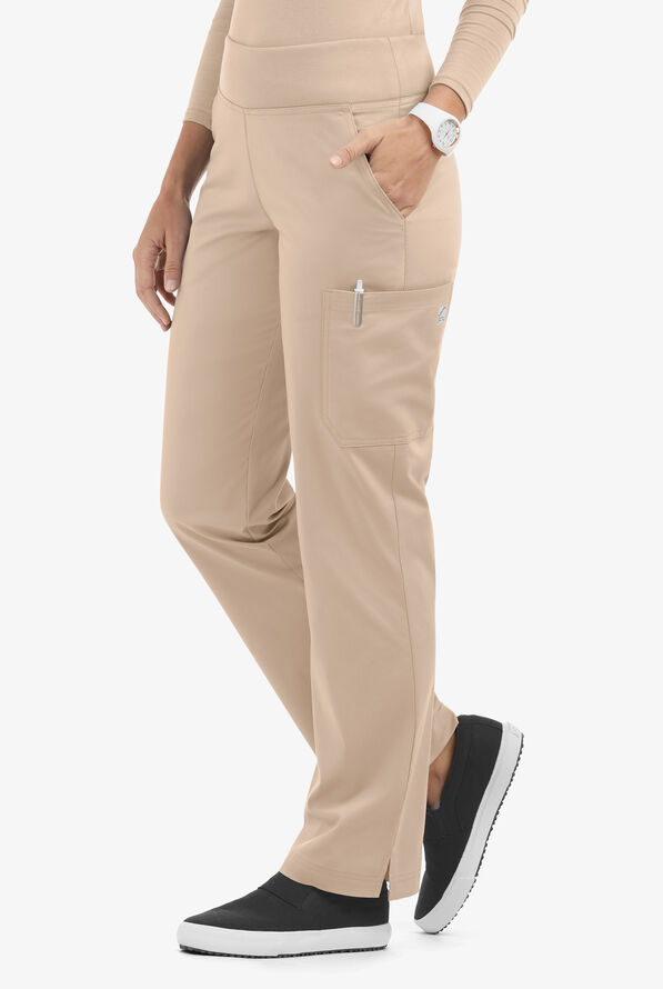 Pantal&oacute;n m&eacute;dico UA Butter-Soft STRETCH estilo yoga con cintura de punto tejido y 4 bolsillos para mujer - Iced Latte - 1