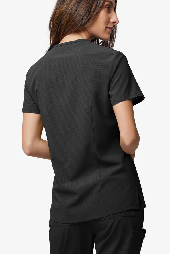 Easy Stretch EcoGrid Ariel Women's 1-Pocket Tuck In/Wear Out Scrub Top - Onyx Black - 5
