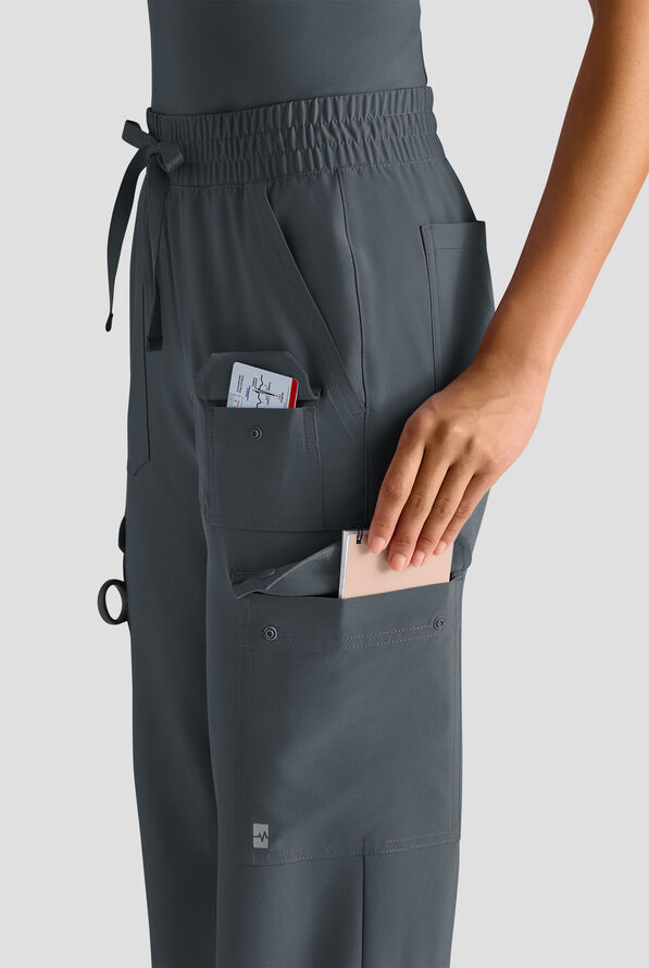 Easy STRETCH Ayo Women's 10-Pocket Cargo Scrub Pants - Petite - Pewter - 4