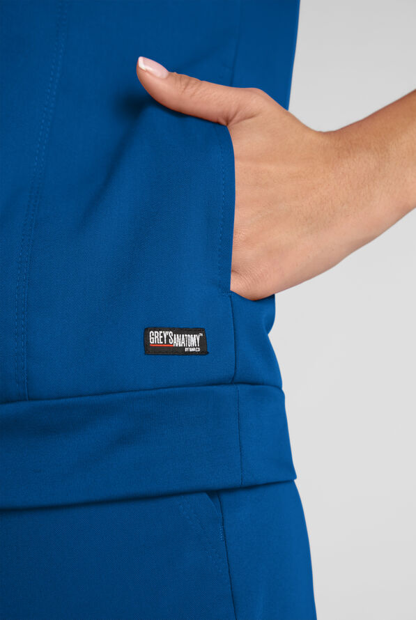 Grey's Anatomy by Barco Emerge Rowen Women's 2-Pocket STRETCH Banded Bottom Zip Scrub Top - Royal - 3