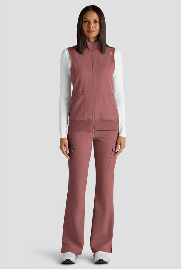 ReSurge Ebro Women's 6-Pocket Zip Front Stand Scrub Vest - Soft Chestnut - 7
