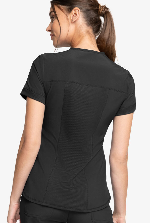 Infinity Women's 4-Pocket STRETCH Round Neck Zip Front Scrub Top - Black - 4