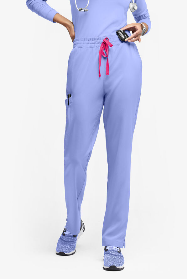 Easy STRETCH Naya Women’s Natural Waist 6-Pocket Straight Leg Scrub Pants - Petite - Ceil/Flirt - 1
