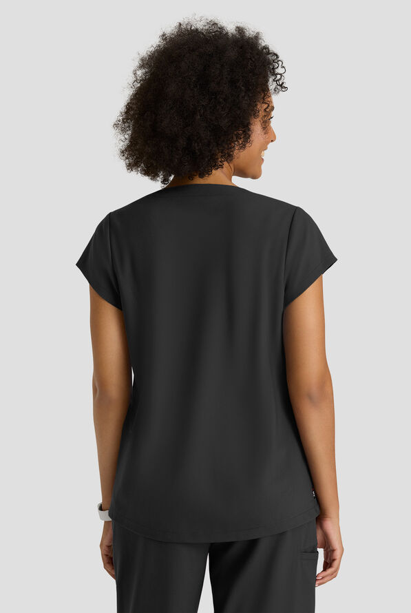 Grey's Anatomy by Barco Spandex STRETCH Marisol Women's 2-Pocket Cap Sleeve Cowl Neck Scrub Top - Black - 3