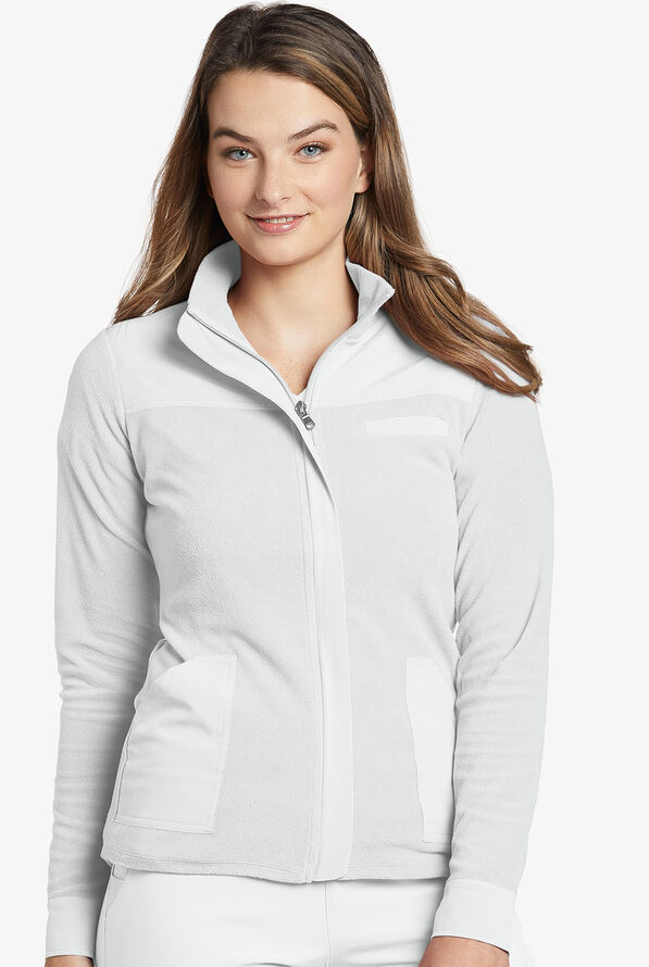White Cross FIT Women's 3-Pocket Fleece Zip Front Shacket Scrub Jacket - White - 3
