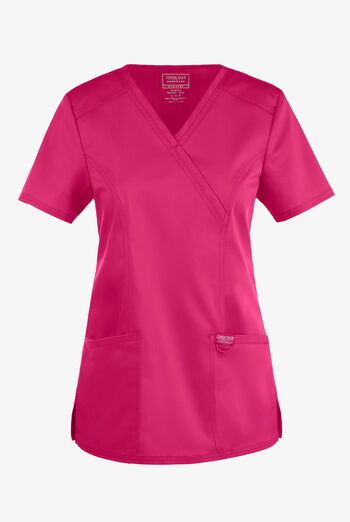 Cherokee Workwear Revolution Women's 2-Pocket STRETCH Mock Wrap Scrub Top