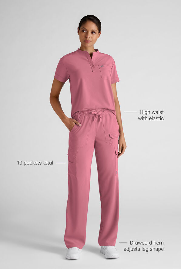 Easy STRETCH Ayo Women's 10-Pocket Cargo Scrub Pants - Petite - Tea Rose - 3