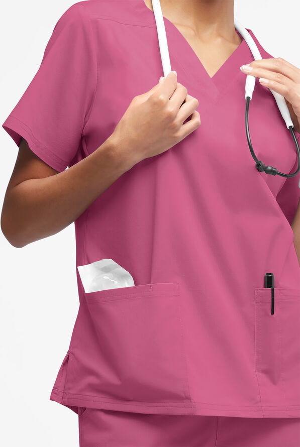 Butter-Soft STRETCH Women's 4-Pocket V-Neck Scrub Top - Berry Haze - 2