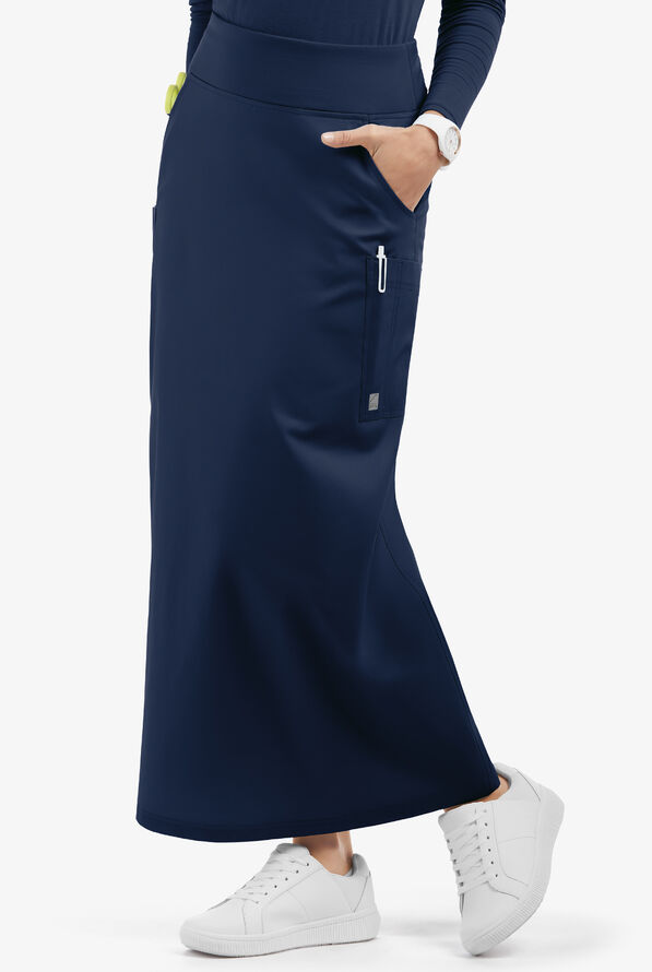 Butter-Soft STRETCH Women's 3-Pocket Ankle Length Scrub Skirt - Navy - 1