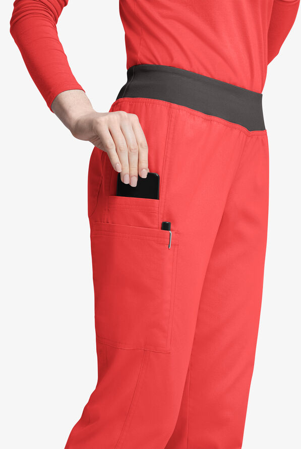 Butter-Soft Originals Women's 5-Pocket Mid Rise Tapered Leg Yoga-inspired Scrub Pants - Radiant Red/Pewter - 2