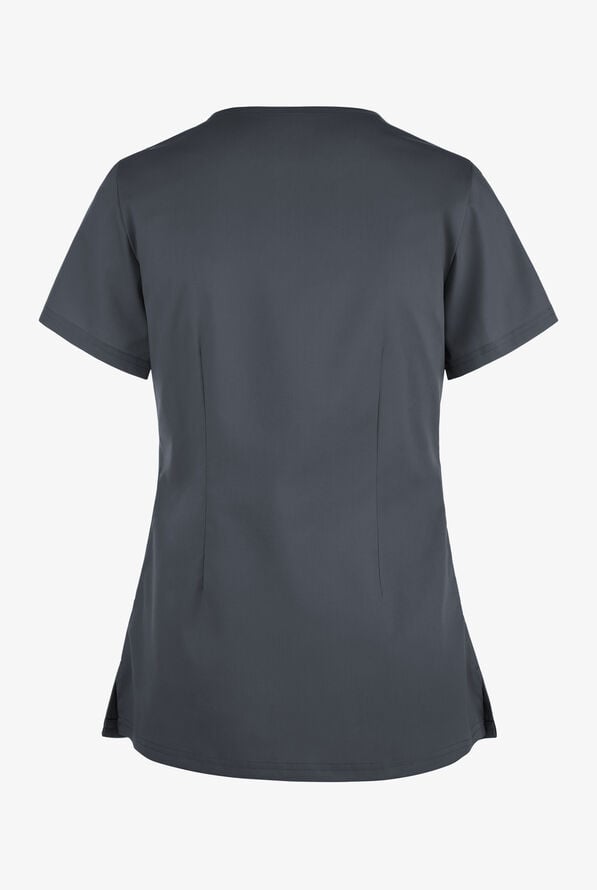 Blusa m&eacute;dica Butter-Soft STRETCH con cuello asim&eacute;trico tipo ojo de cerradura y 2 bolsillos para mujer - Pewter - 2